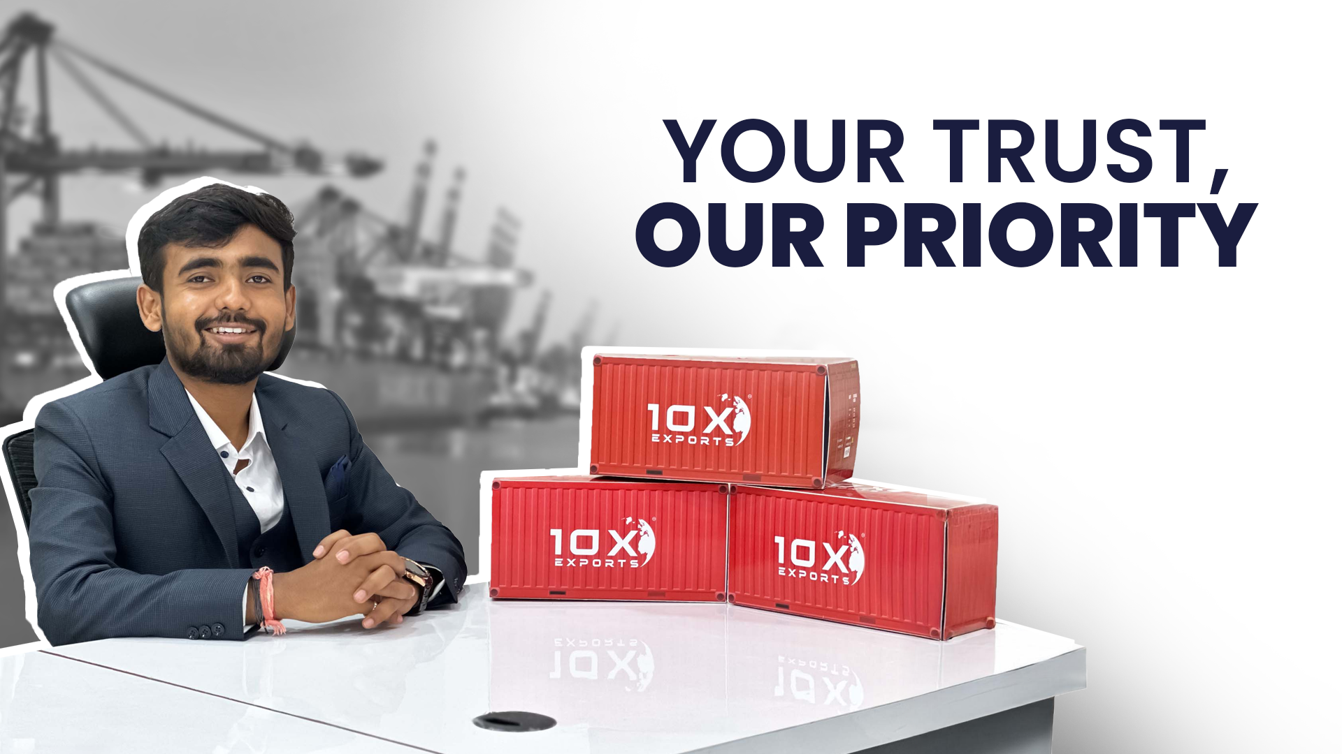 10X Exports Founder at Desk