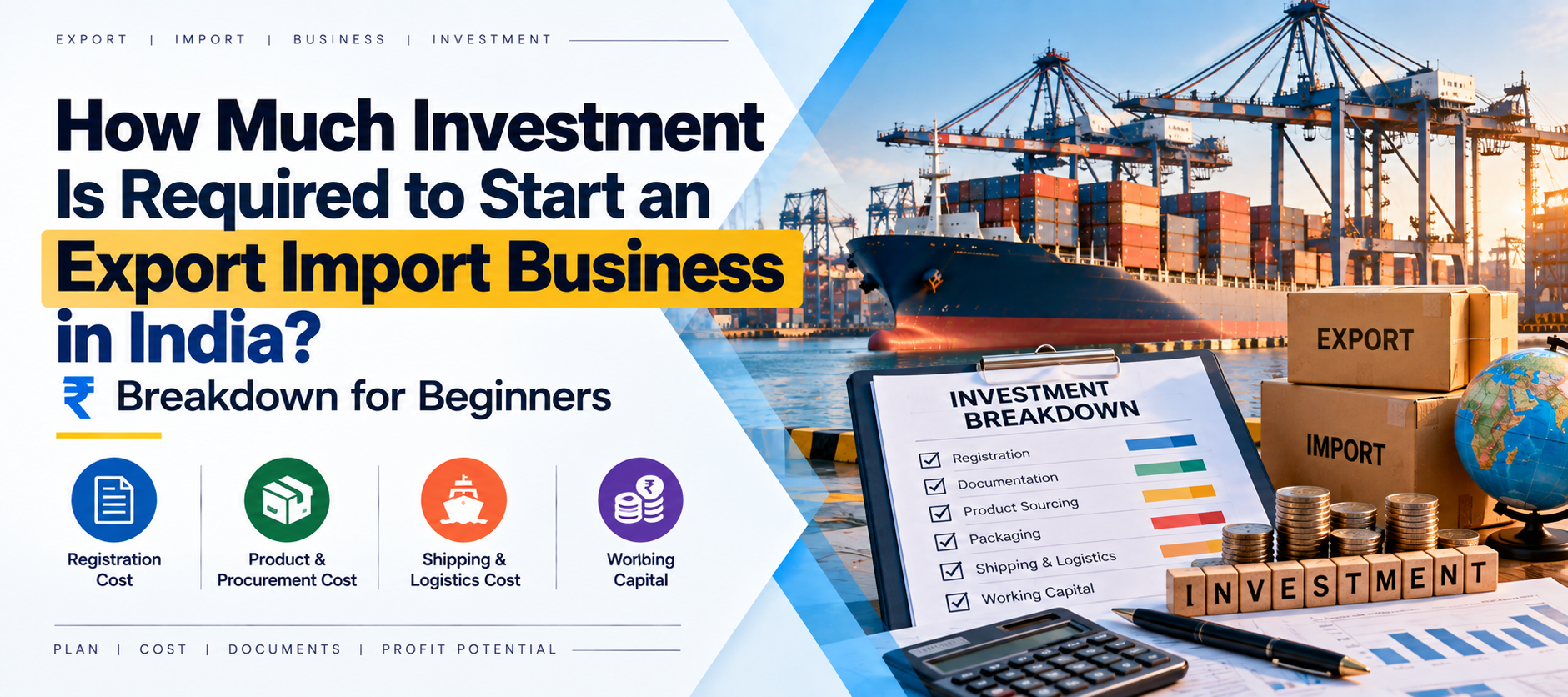 Export import business investment in India — rupee cost breakdown for beginners starting an export business